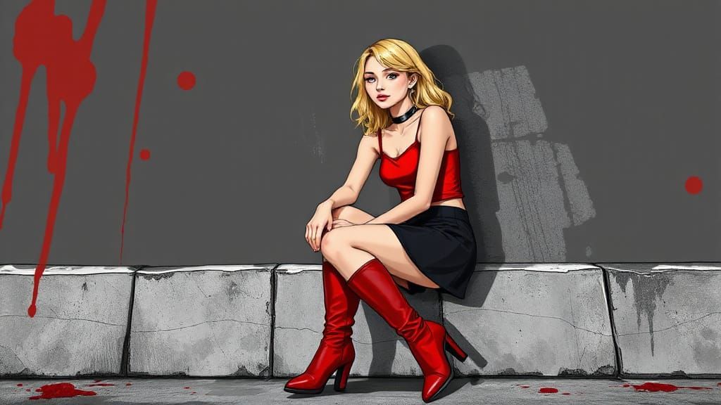 Anime Style Fashion Sketch of Woman in Red