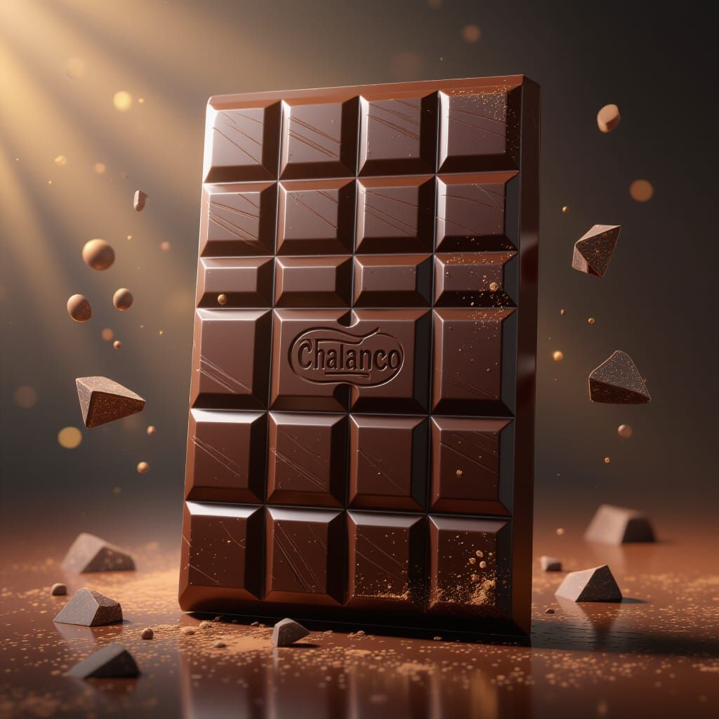 Luxurious Dark Chocolate Bar Gleaming in Dramatic Light