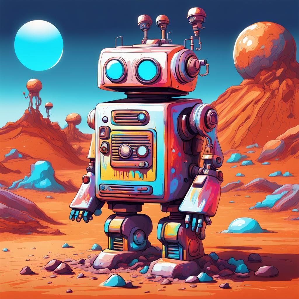 Hippie Robot on Mars as Vector Graffiti Art