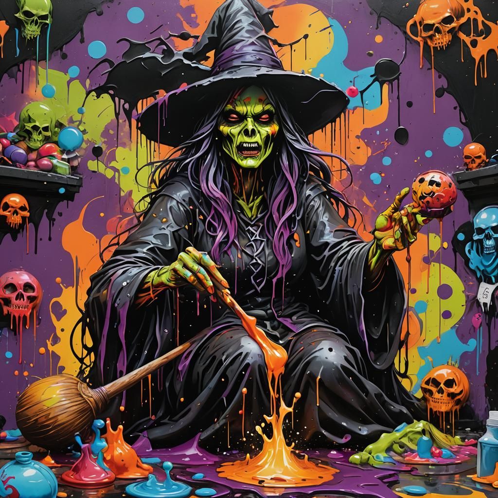 Witch's Sabbath in Graffiti Street Art Style