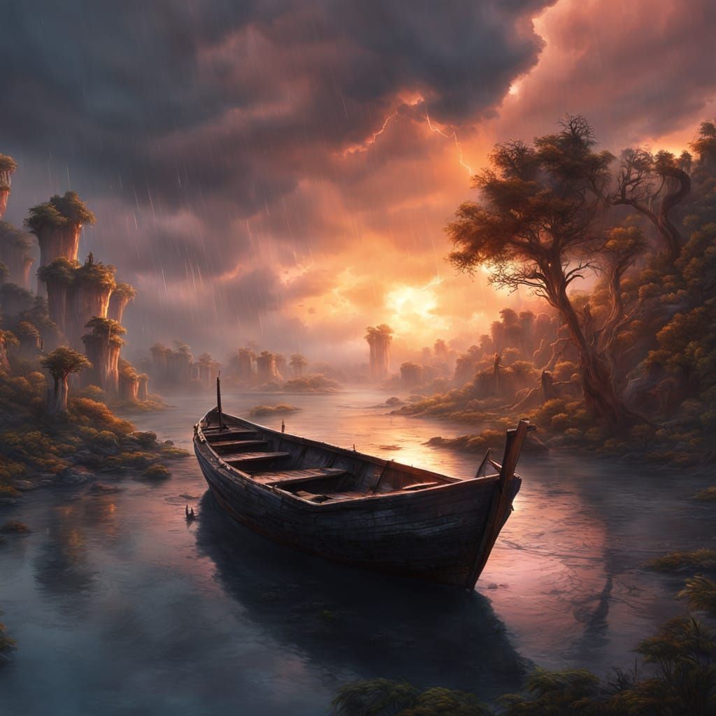 Ethereal Sunset Storm on a Lonely Lagoon