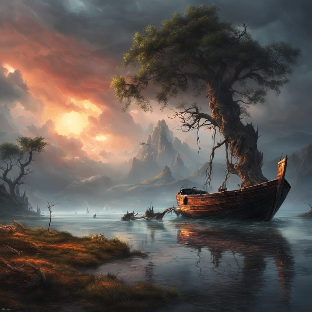 Dramatic Stormy Lagoon at Sunset