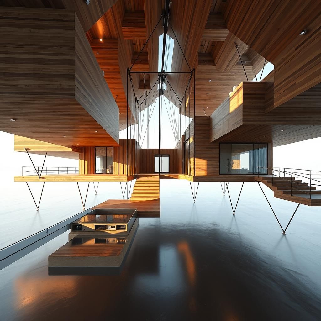 Avant-Garde Floating Wood House on Steel Supports