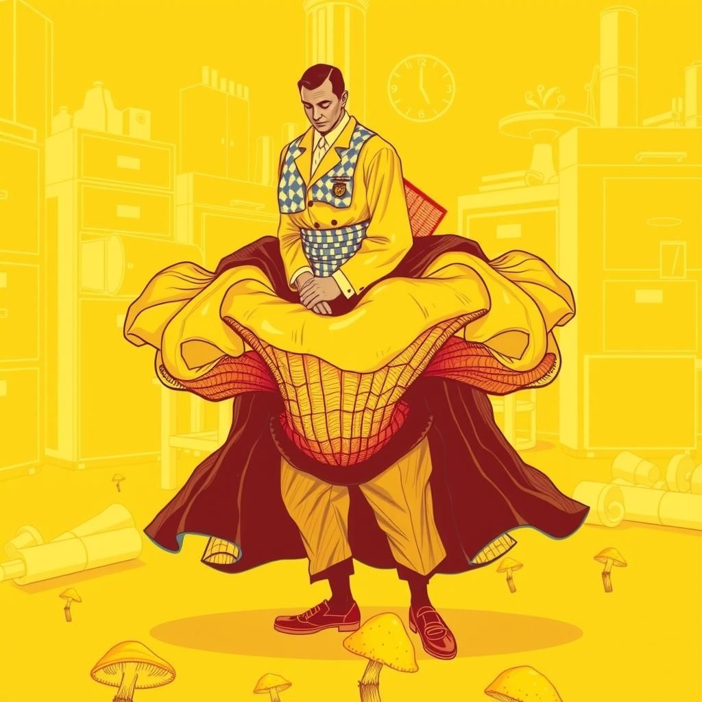 Porcelain Bureaucrats Cataloging Giant Mushrooms