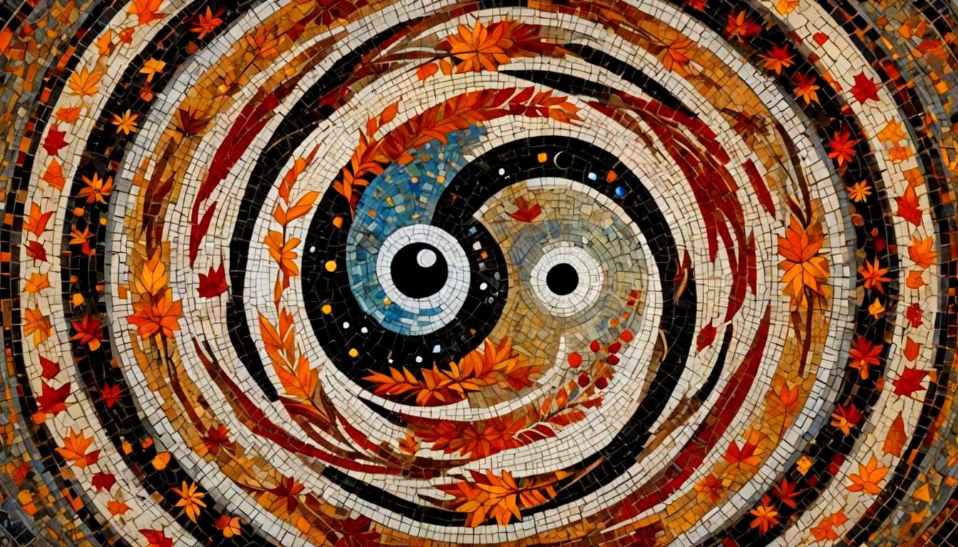 Wiccan Autumnal Equinox Mosaic With Yin-Yang Symbol