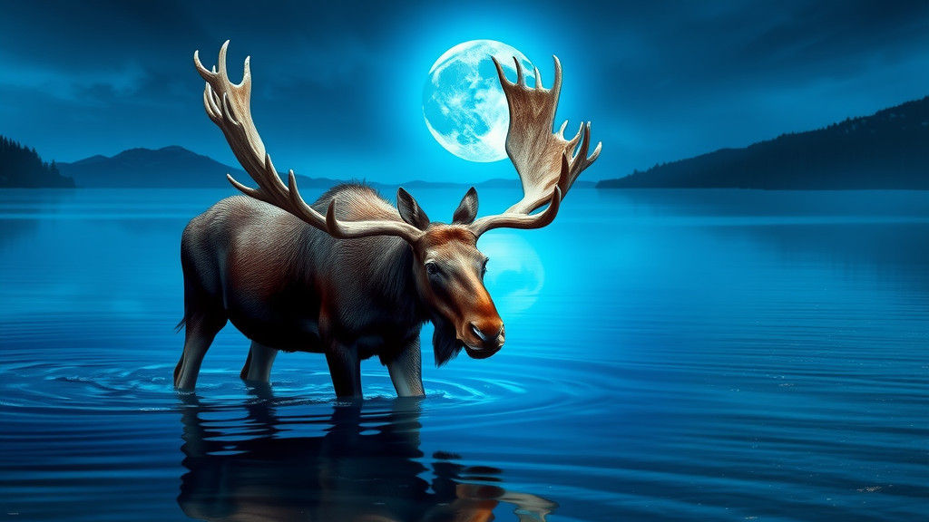 Eerie Moose Under Electric Blue Moon