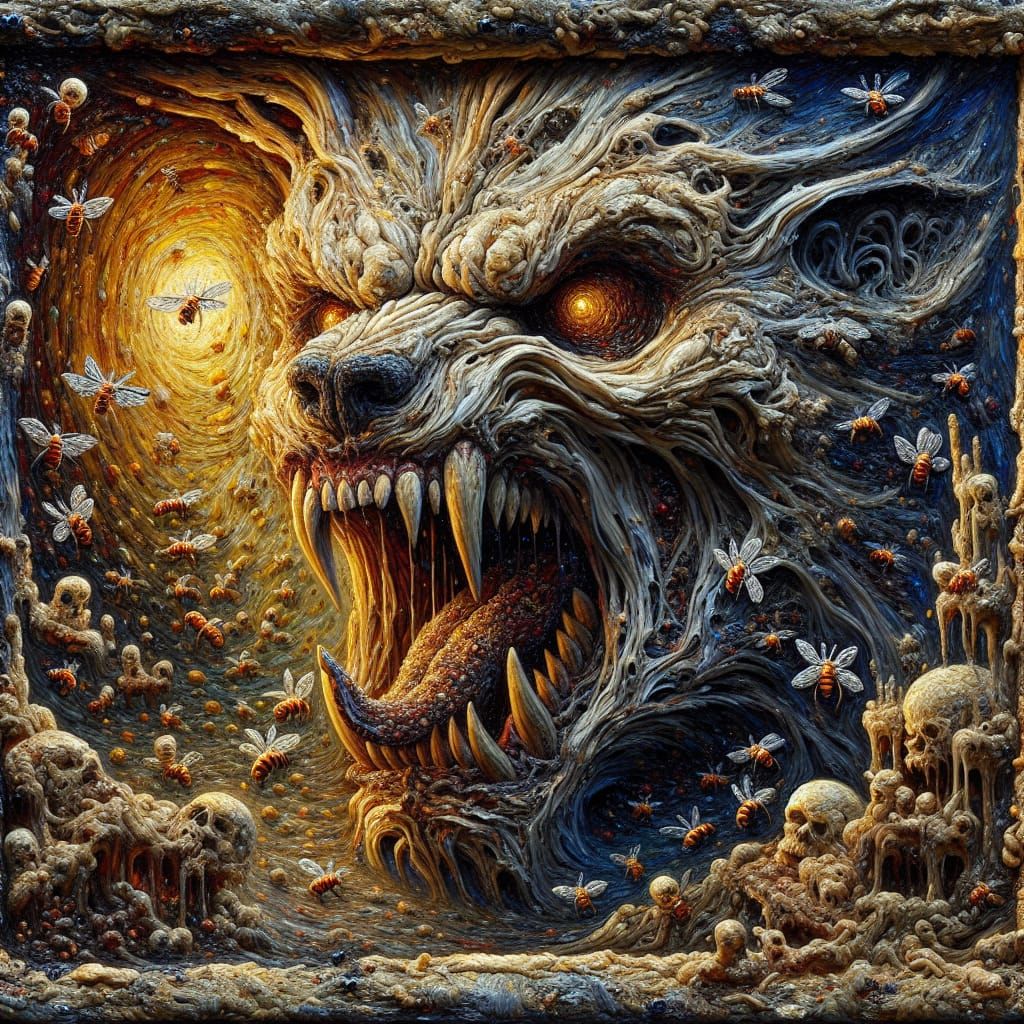 Stained Glass Werewolf Impasto Painting