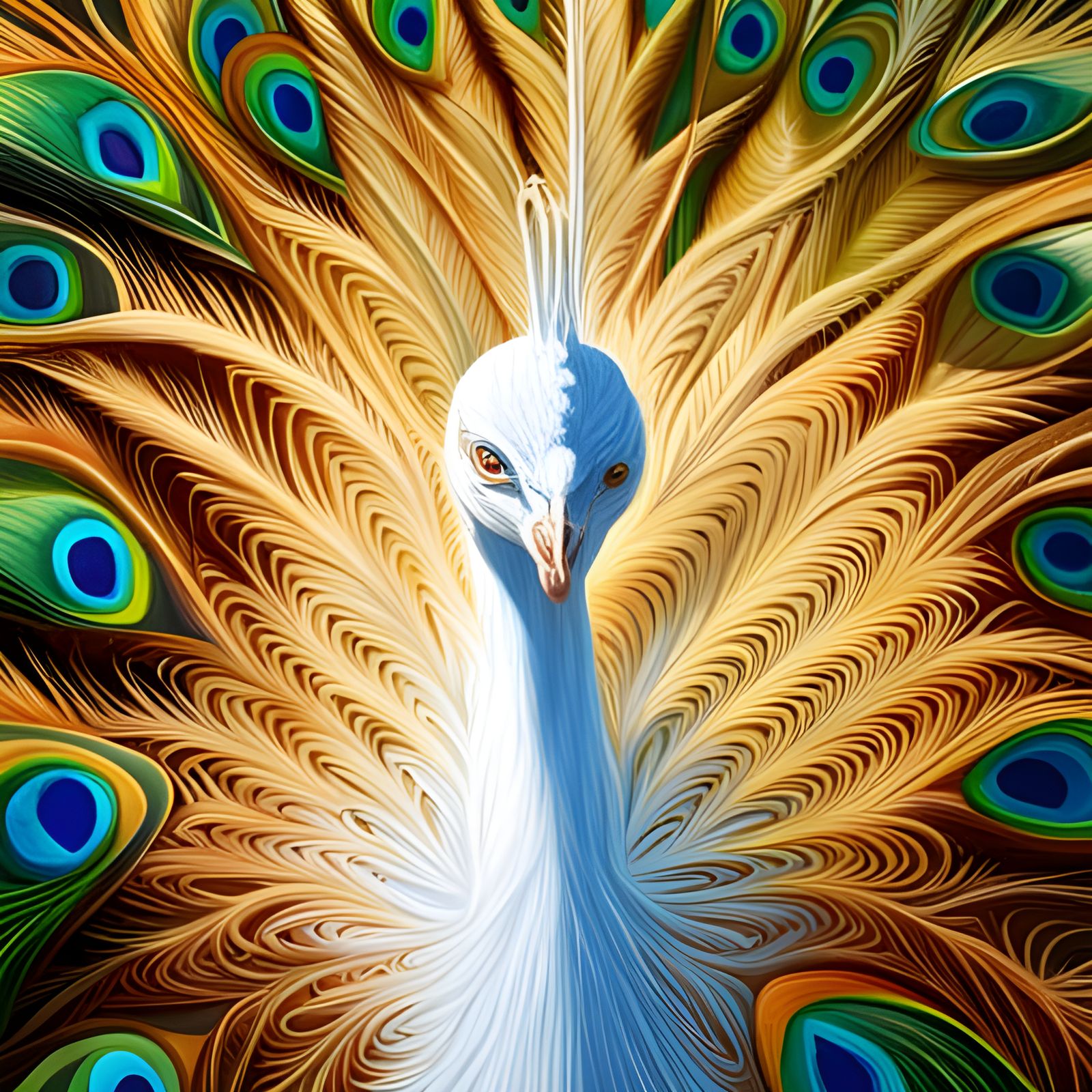 Majestic White Peacock Glowing in the Sun