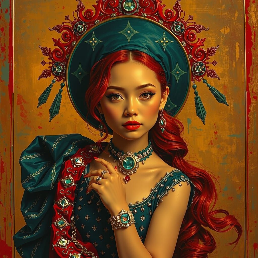 Intricate Metallic Swirls in Shades of Red