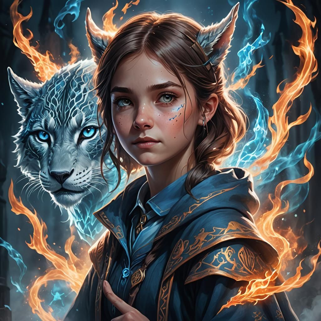 Girl with Dragon Patronus and Bioluminescent Tattoo