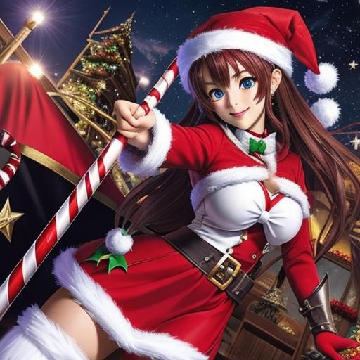 Anime Knight with Candy Cane Spear for Christmas