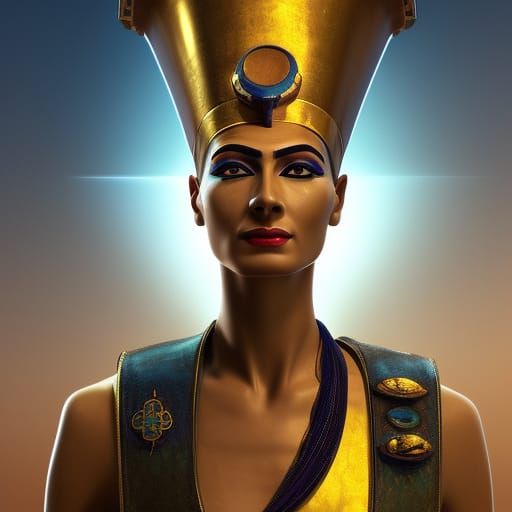 Cyberpunk Nefertiti of Ancient Egypt in 2600AD