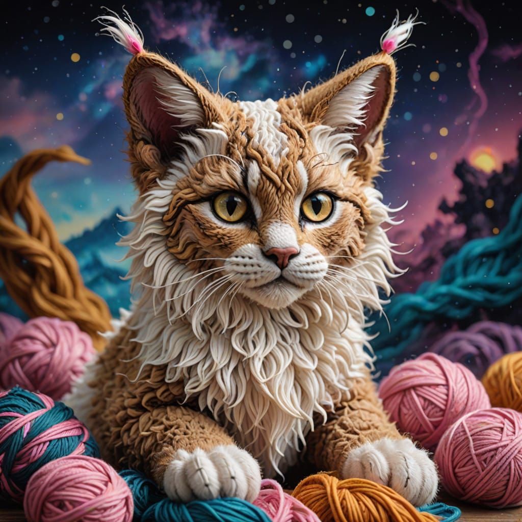 Whimsical Crochet Kitten with Sparkling Ears and Tail