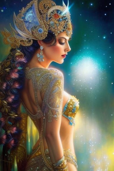 Jeweled Woman Portrait in Hyperdetailed Style