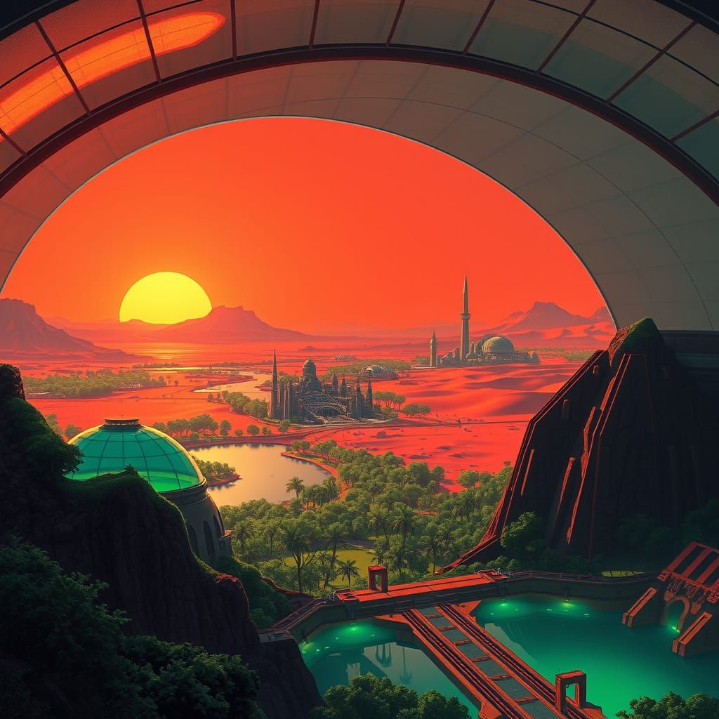 Futuristic Martian City Under Glass Dome
