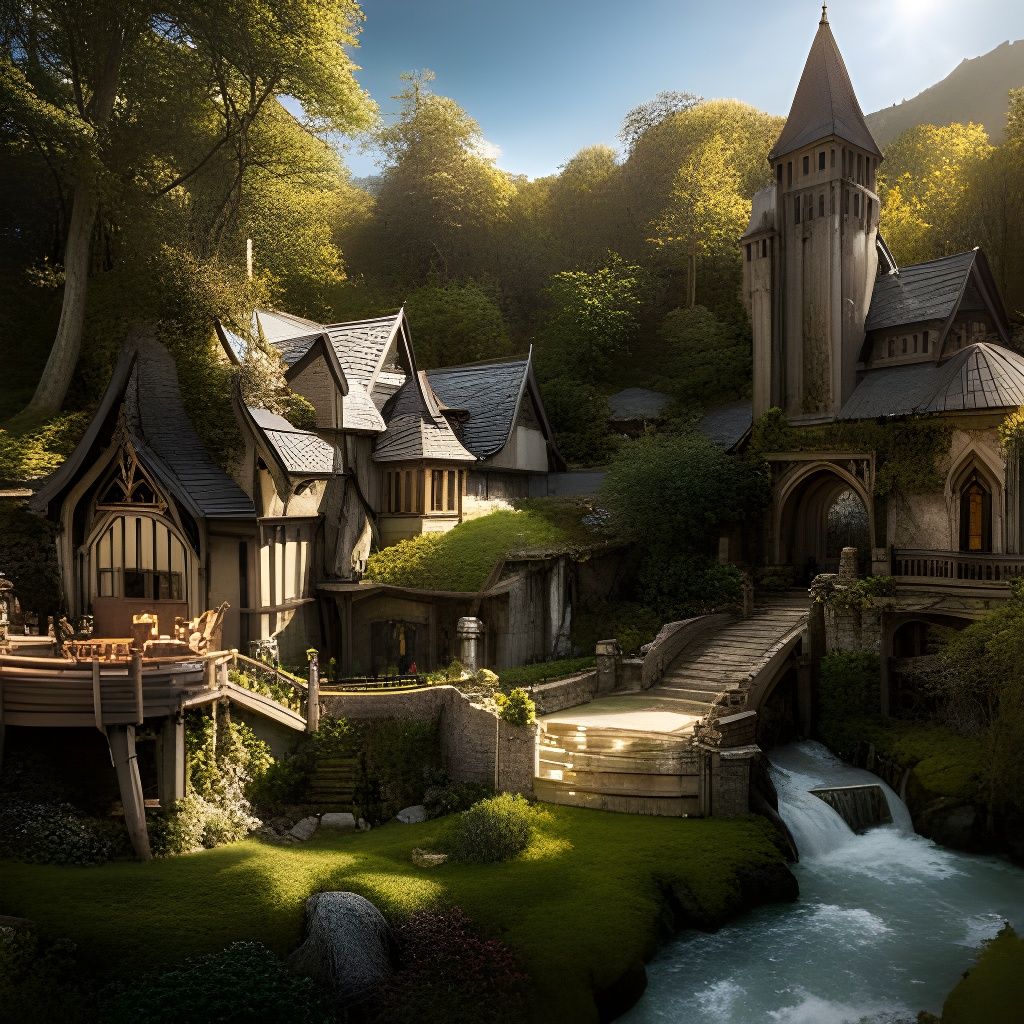 Rivendell in Sunlight: A Hyperdetailed Fantasy Painting