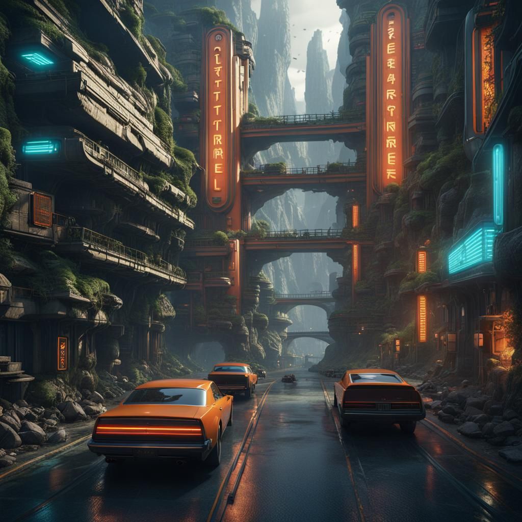 Futuristic Oriental City with Retro Sci-Fi Elements