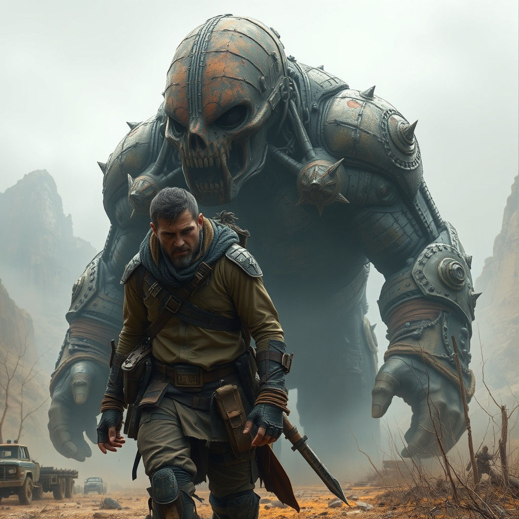 Post-Apocalyptic Raider and Masked Giant