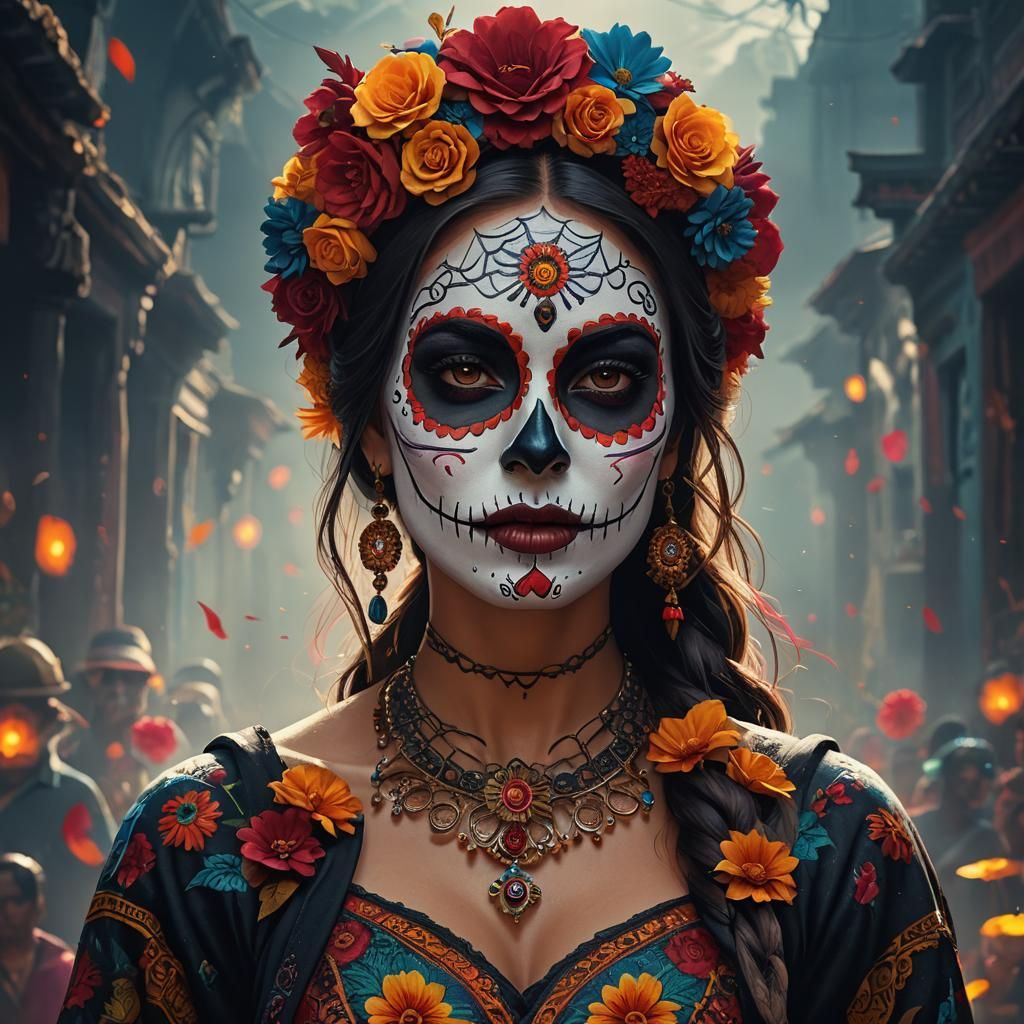 Woman with Día de los Muertos Face Paint