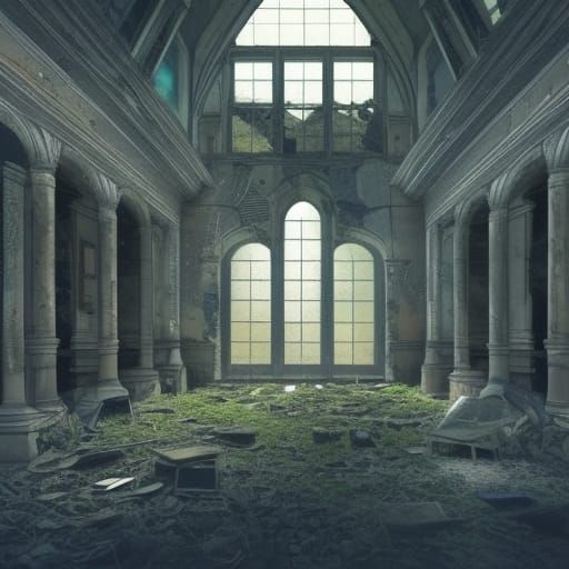 Abandoned Architecture Reclaimed by Nature in Photorealistic...