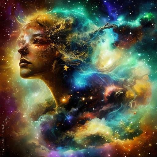 Ethereal Fantasy: White Horse and Dreamgirl in Starry Sky