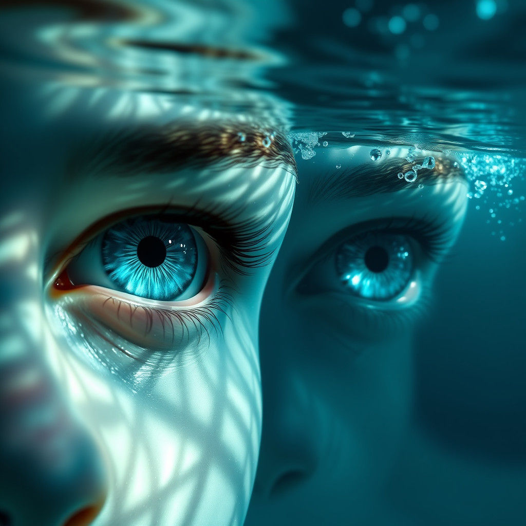 Aquamarine Eyes Underwater: Detailed Digital Painting