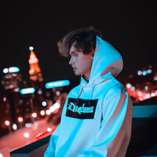 Teenager on Rooftop at Night: High Quality Photo