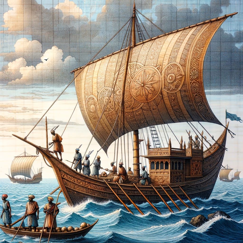 Medieval Bantu Fishing Boat on the Open Ocean