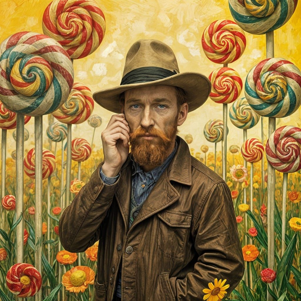 Impressionist Artist Lost in Whimsical Candy Landscape