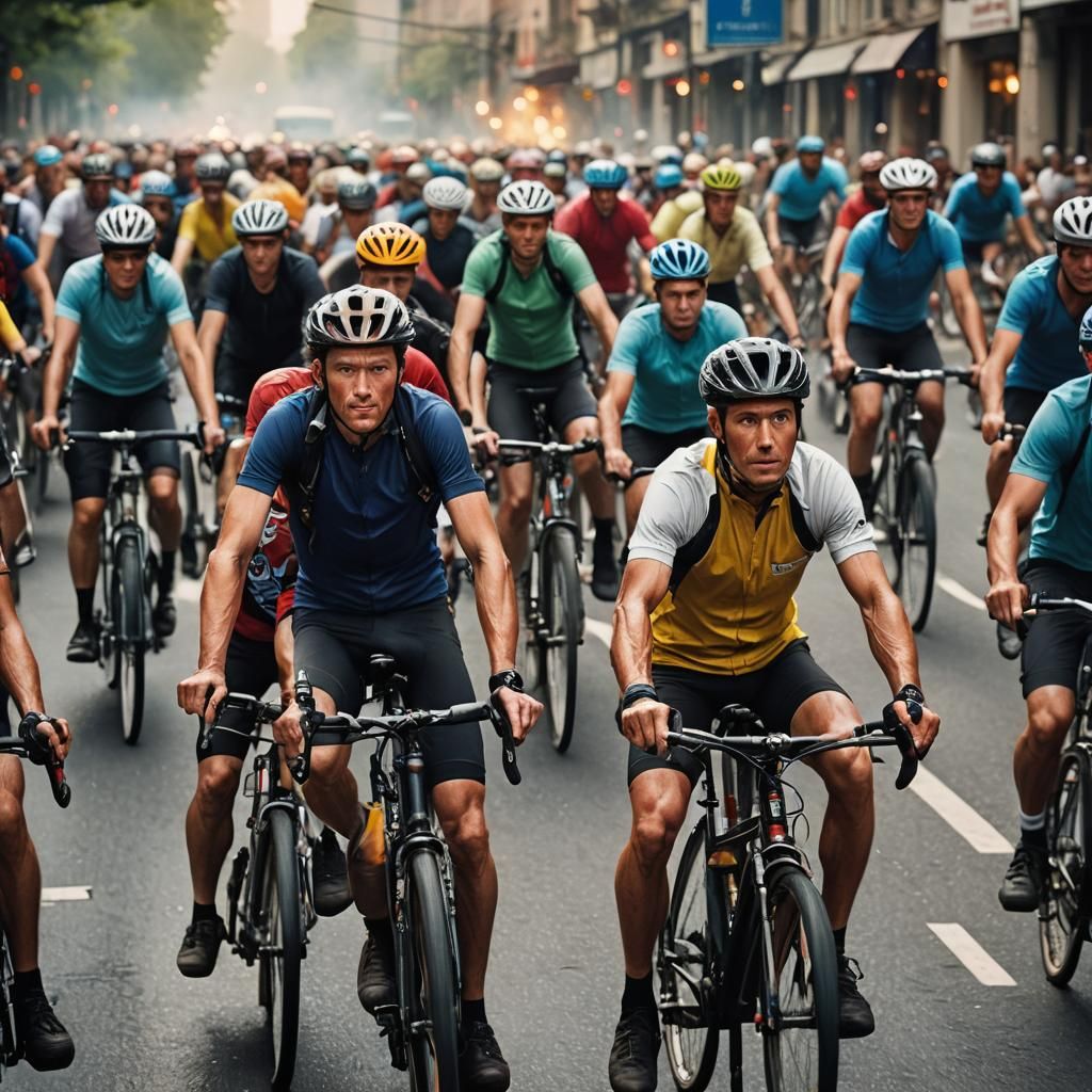 Cyclists in Urban Smog: High-Resolution Portrait Photography
