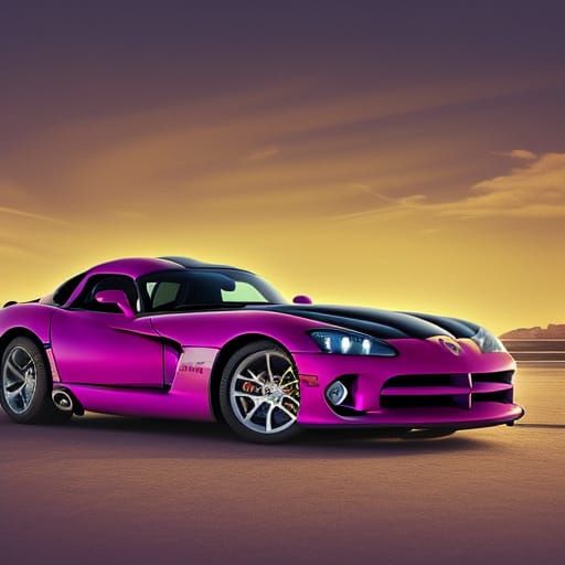 Dodge Viper in Synthwave Sunset City, Digital Art