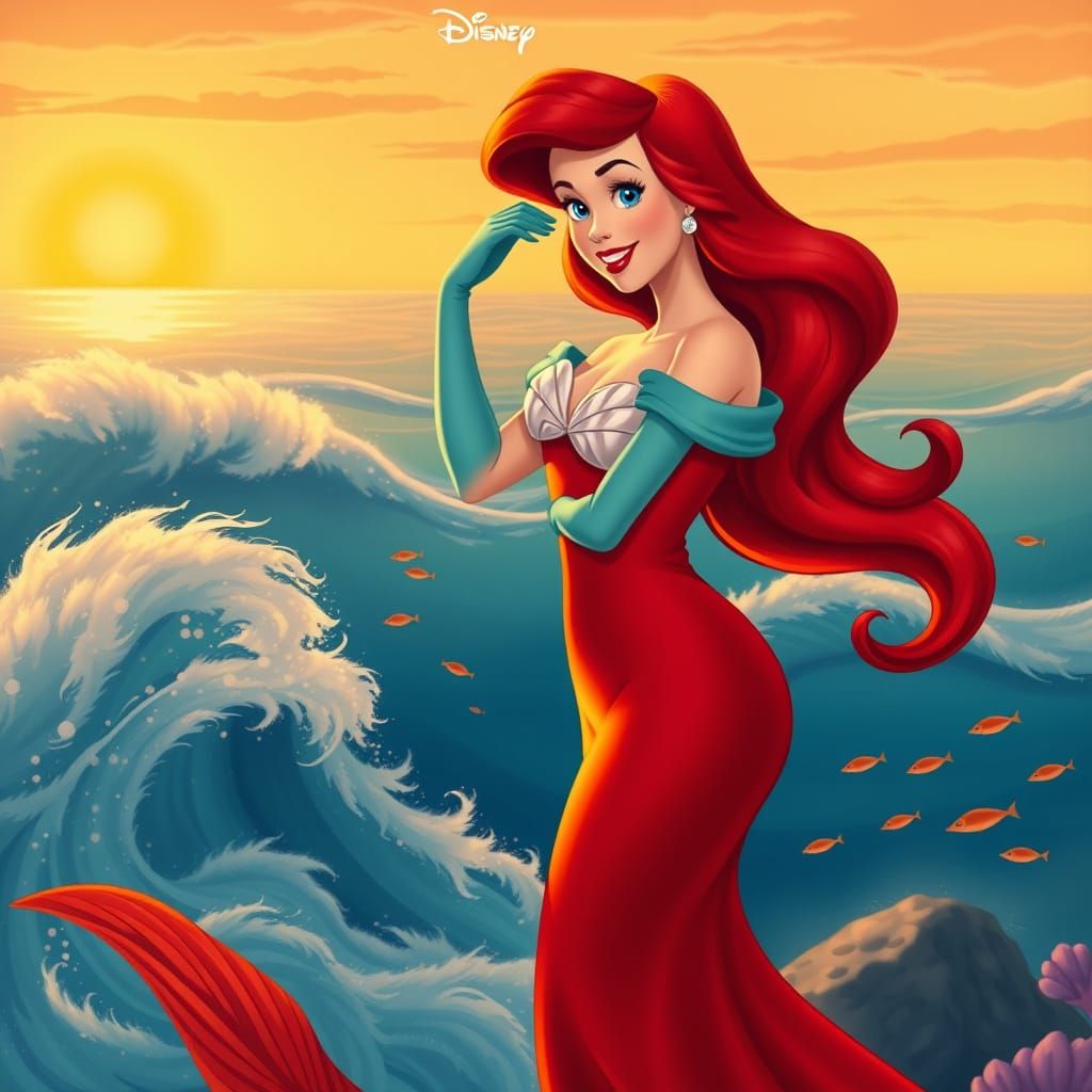 Vintage Pin-Up Ariel in Crimson Red Gown