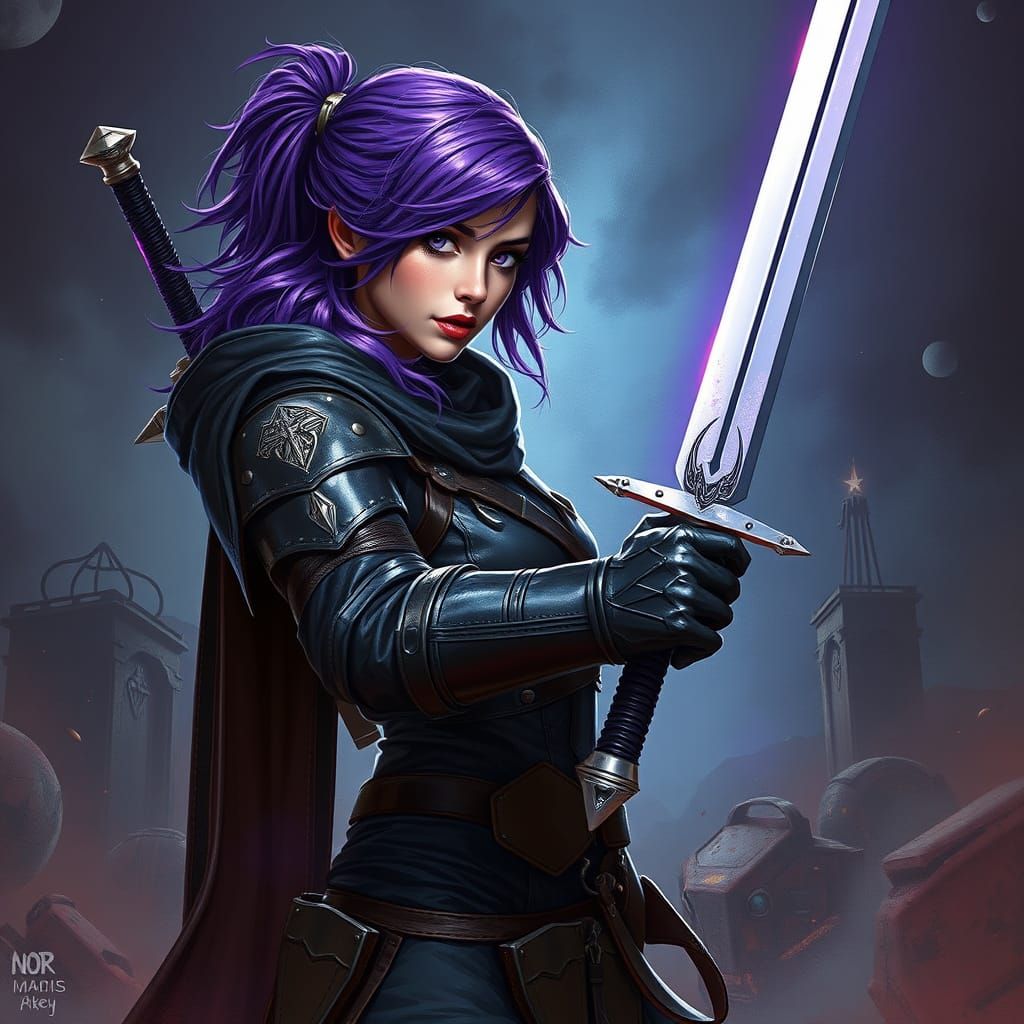 Cyberpunk Warrior Woman in Dark Fantasy Art