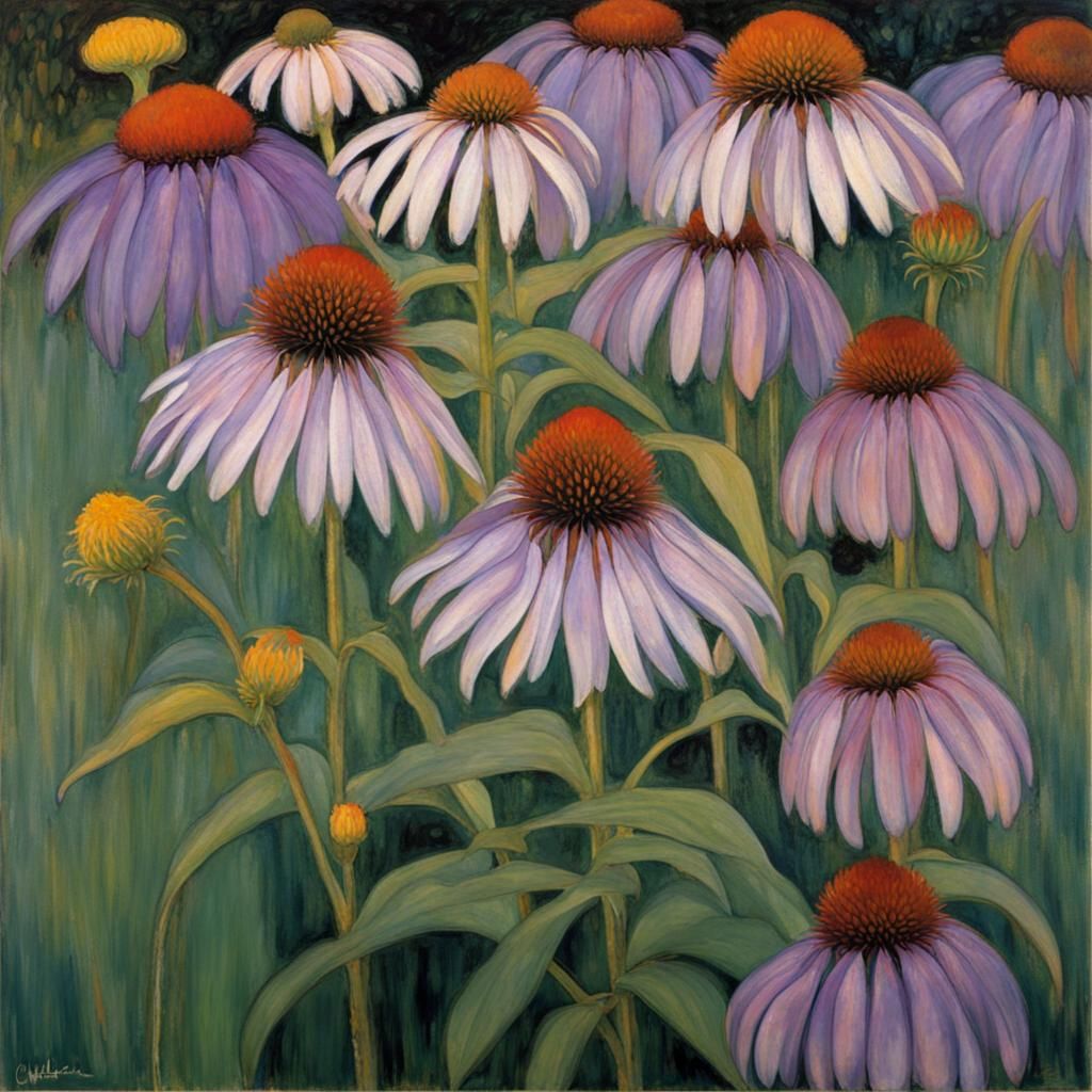 Purple Coneflower in Klimt Style