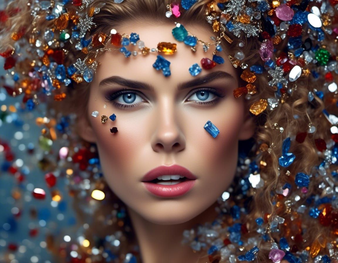 Glamour Model Portrait with Crushed Gems