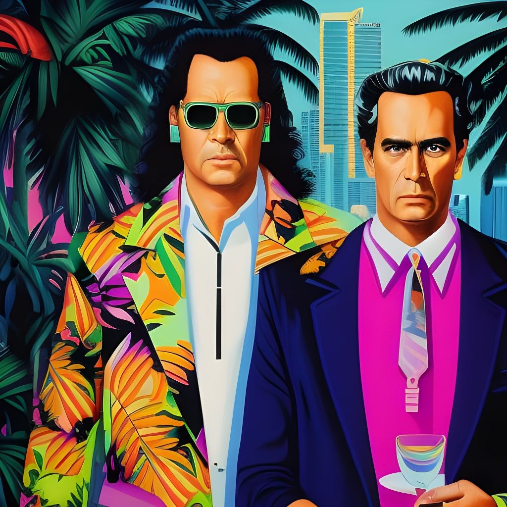 American Gothic reimagined as Miami Vice style