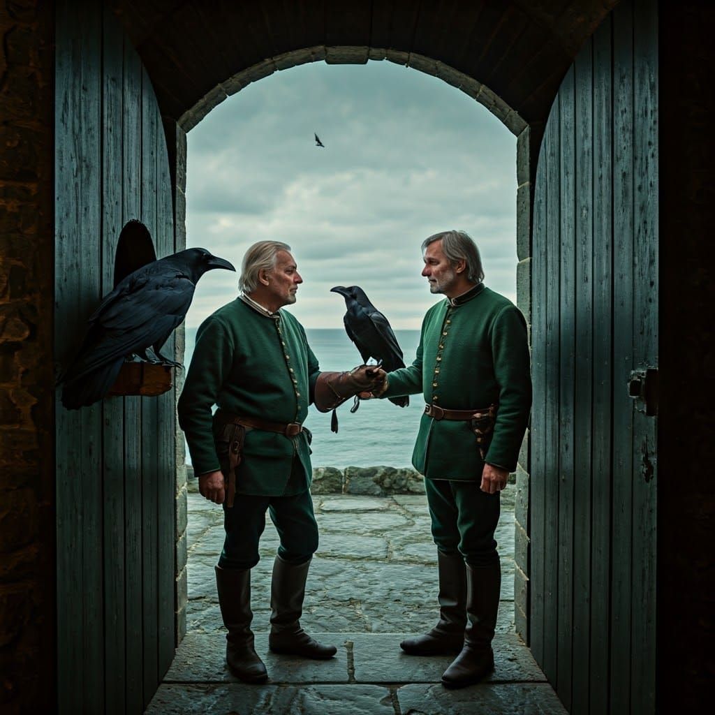 Medieval Officer Surrounded by Ravens in the Rookery