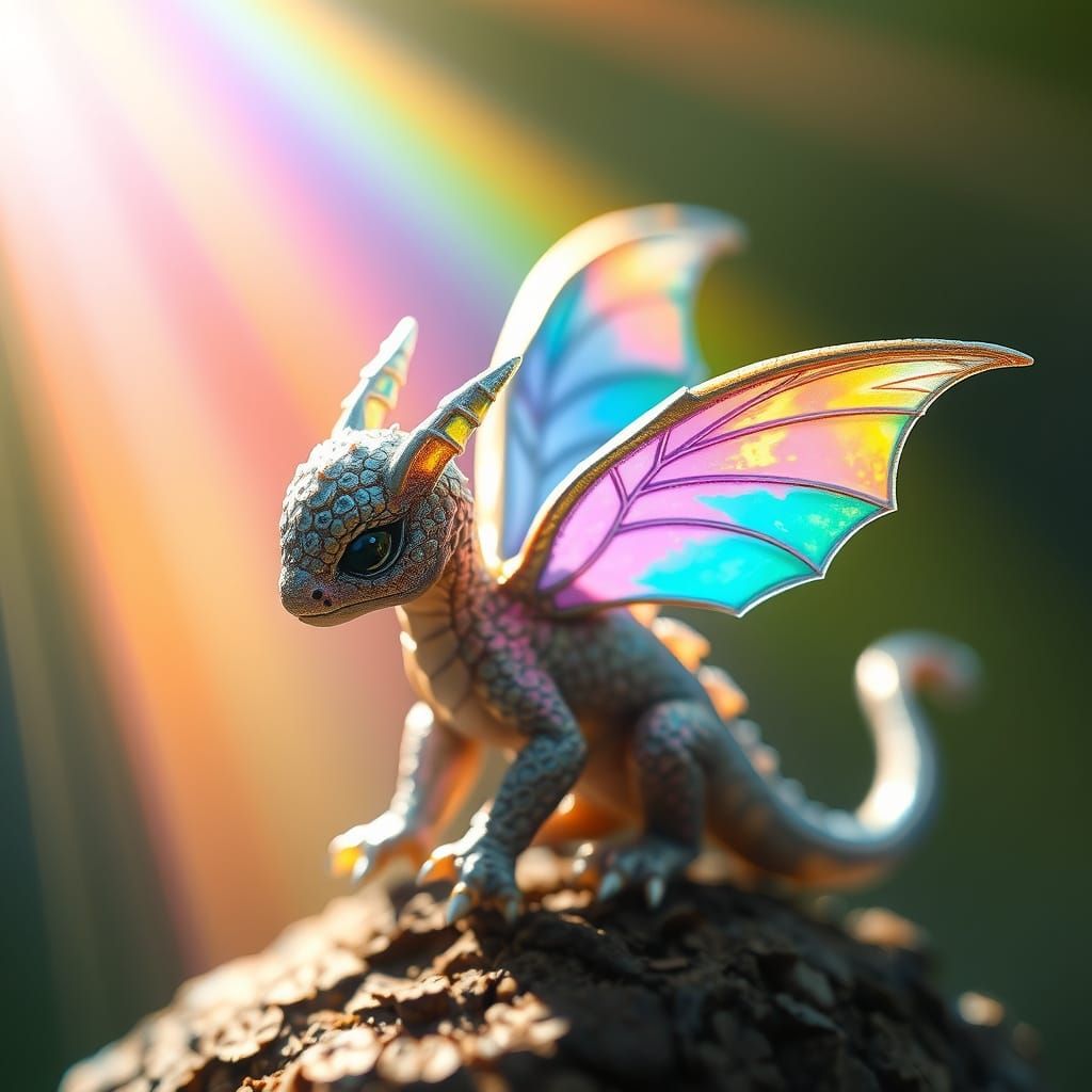 Fairy Dragon with Rainbow Wings in Ethereal Style