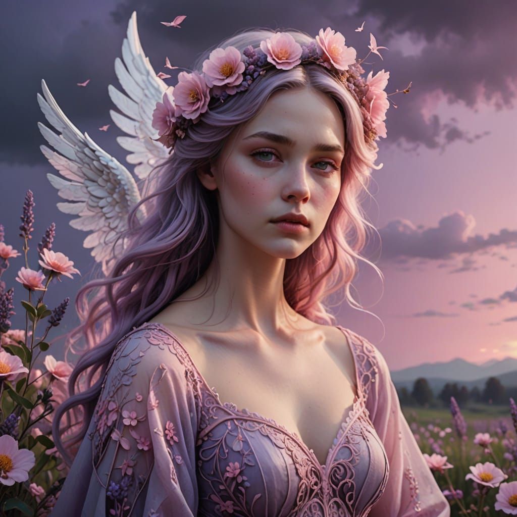 Ethereal Gothic Angel in Pastel Hues