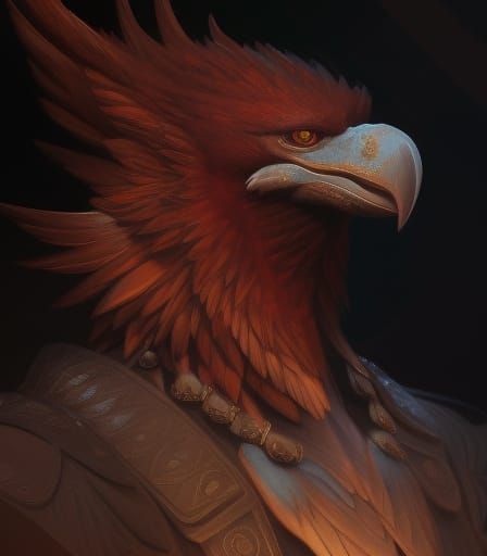Red Griffin Portrait in Digital Art Style
