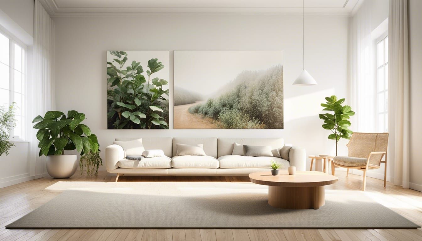 Minimalist Living Room in Ikea Style, Wide Angle