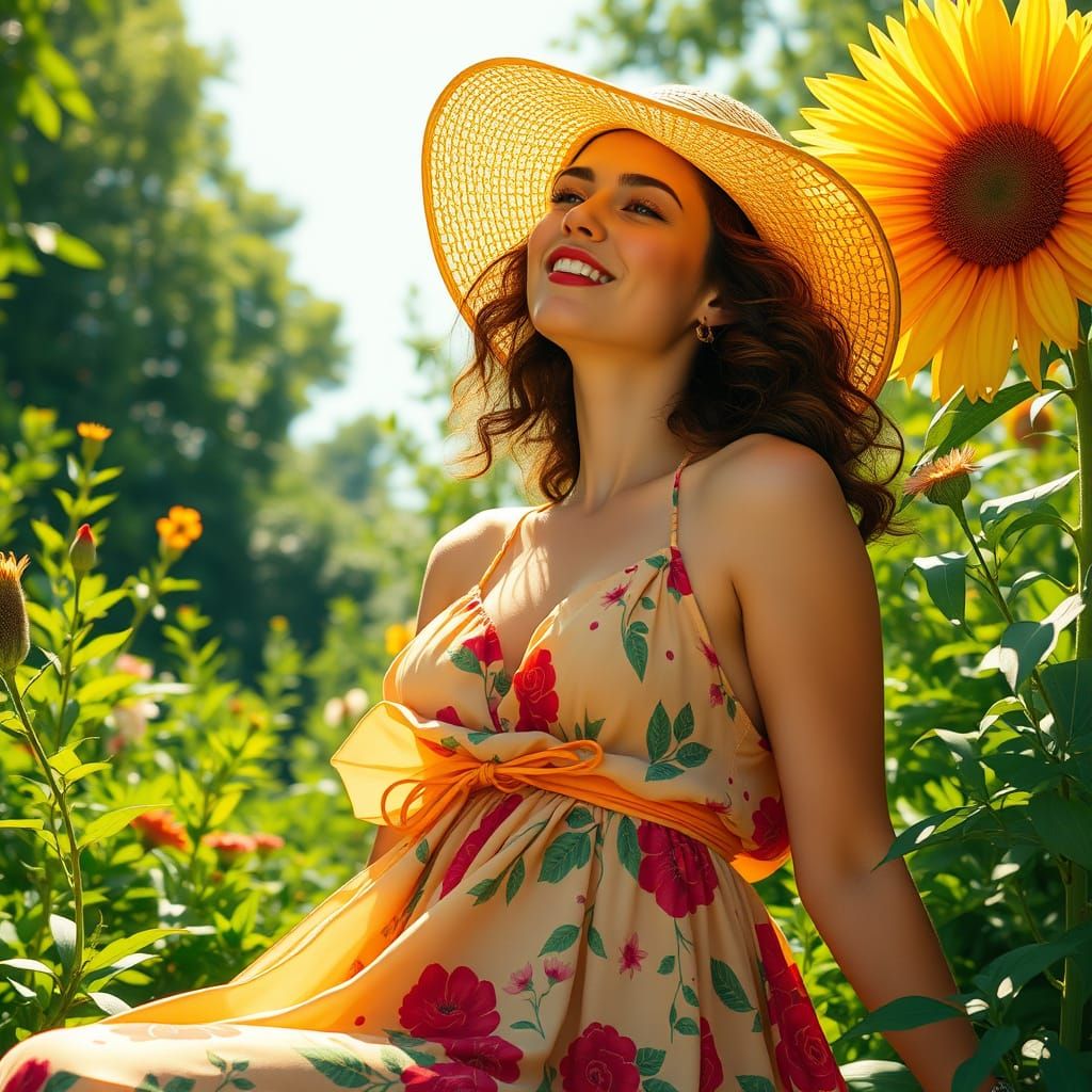 Woman in Sunshine: An Alphonse Mucha-Inspired Image