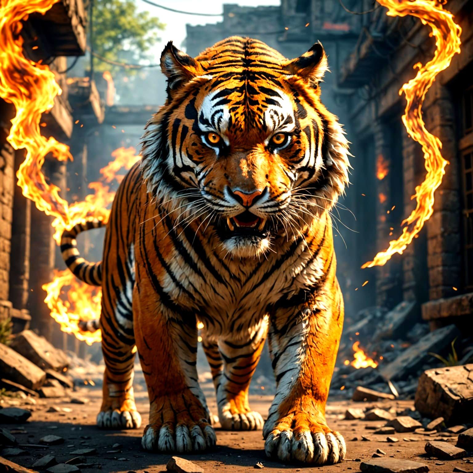 Tiger in Fiery Fury, 3D Cinematic Masterpiece