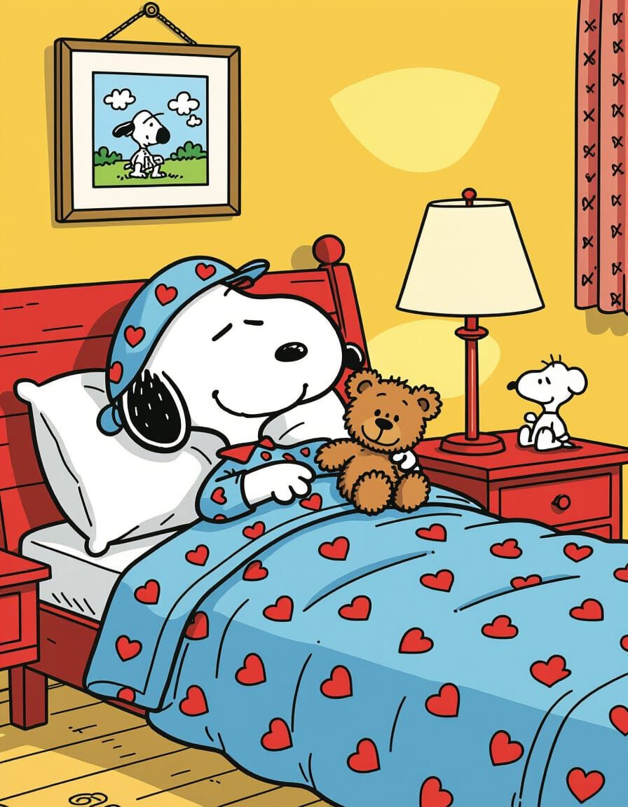 Snoopy Sleeps Soundly in His Cozy Bed