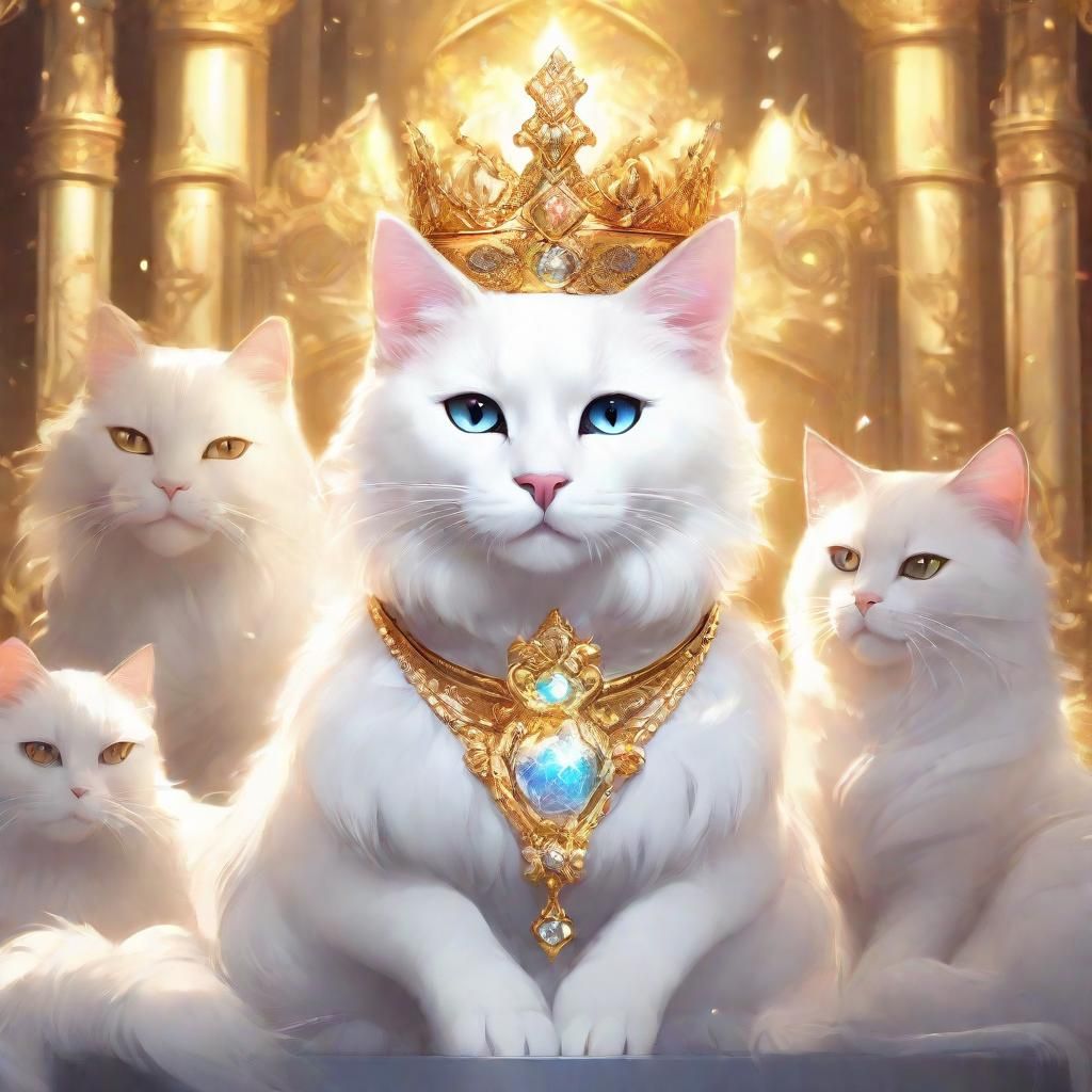 Cat Queen on Throne in Anime Style