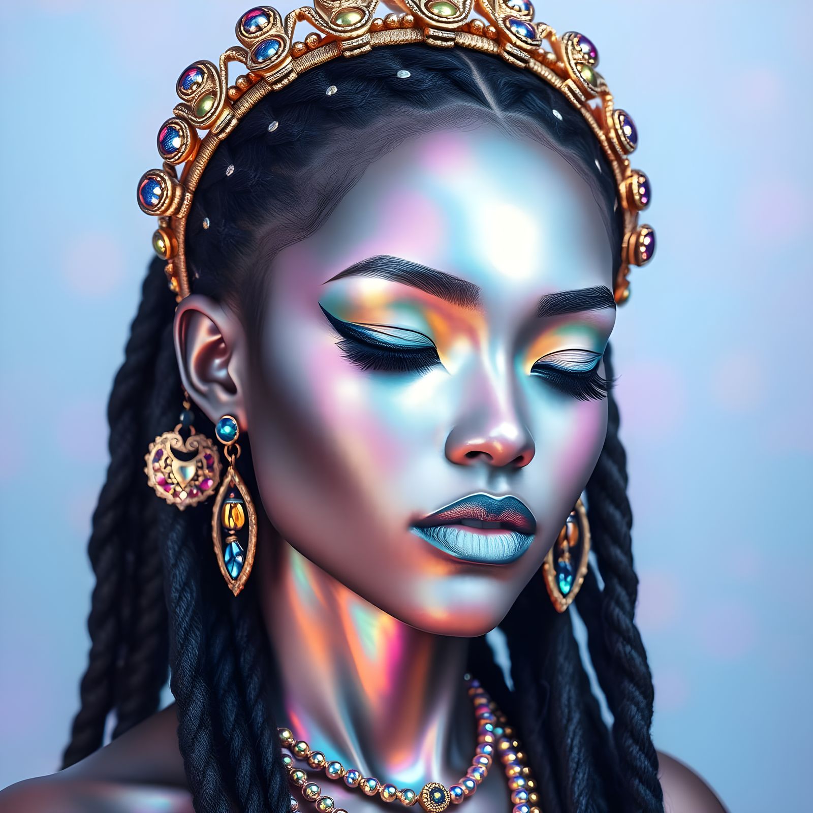 Celestial Goddess in Shimmering Metallic Hues