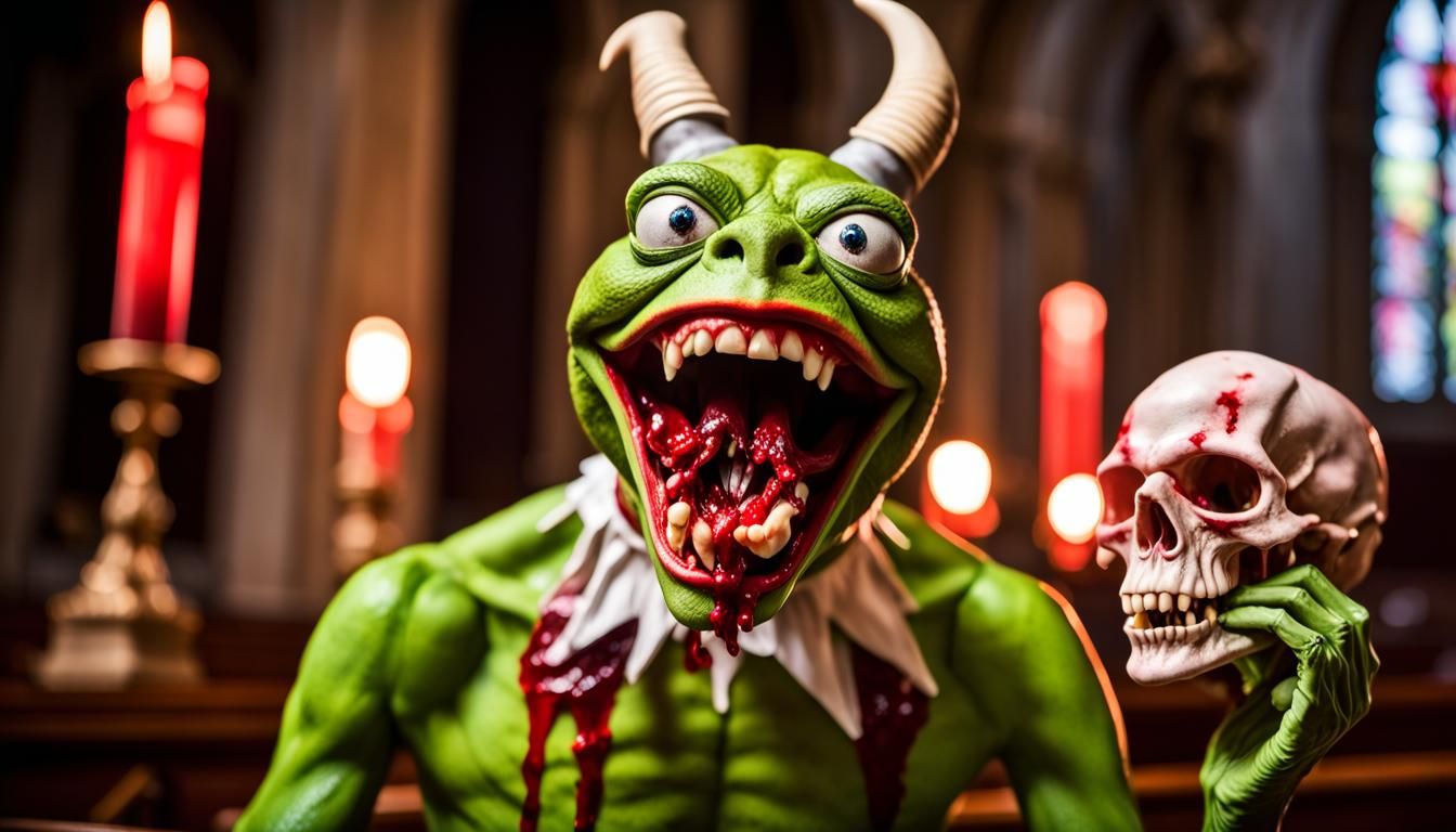 Demonic Kermit the Frog Beast in Church