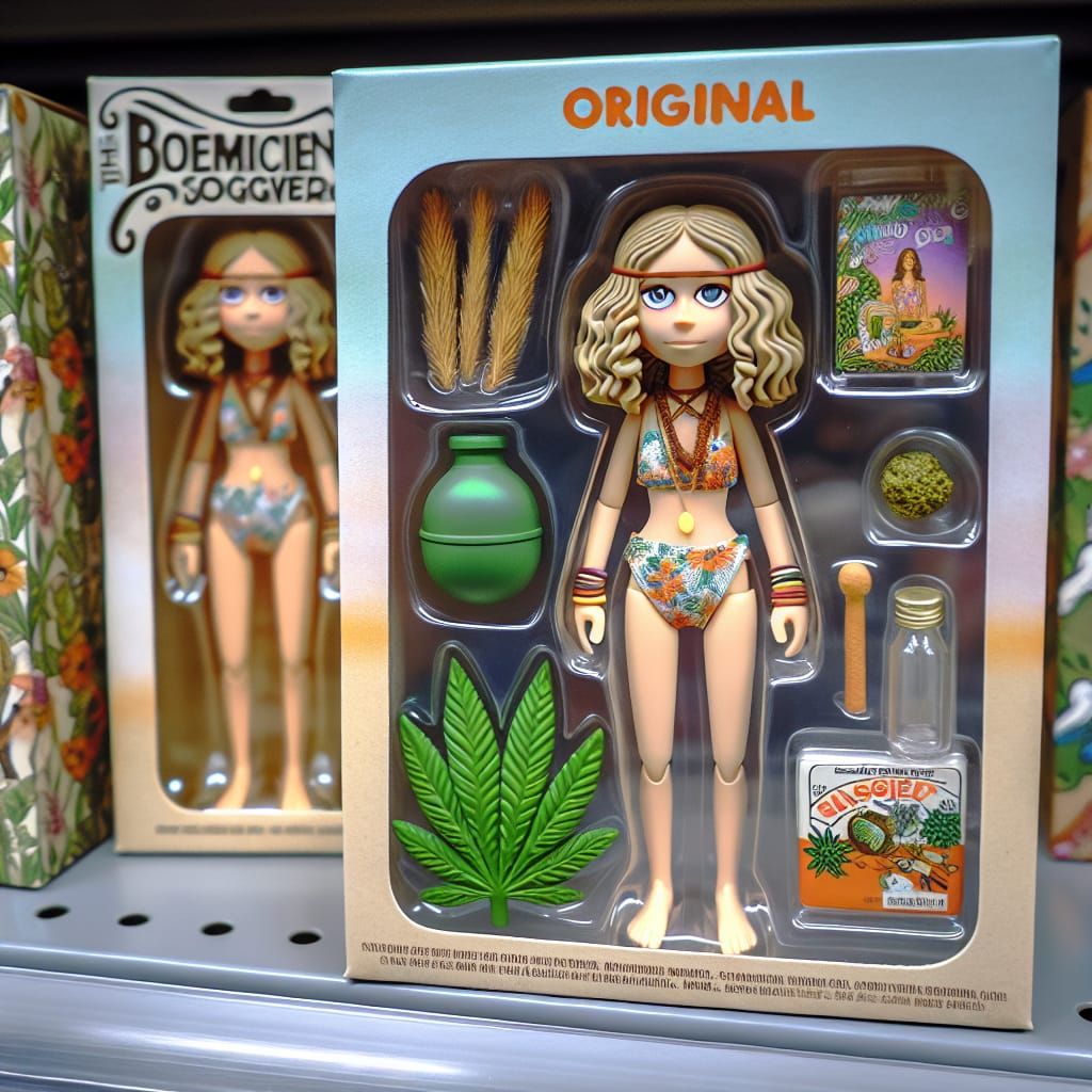 Retro Hippie Barbie Figurine on Store Shelf