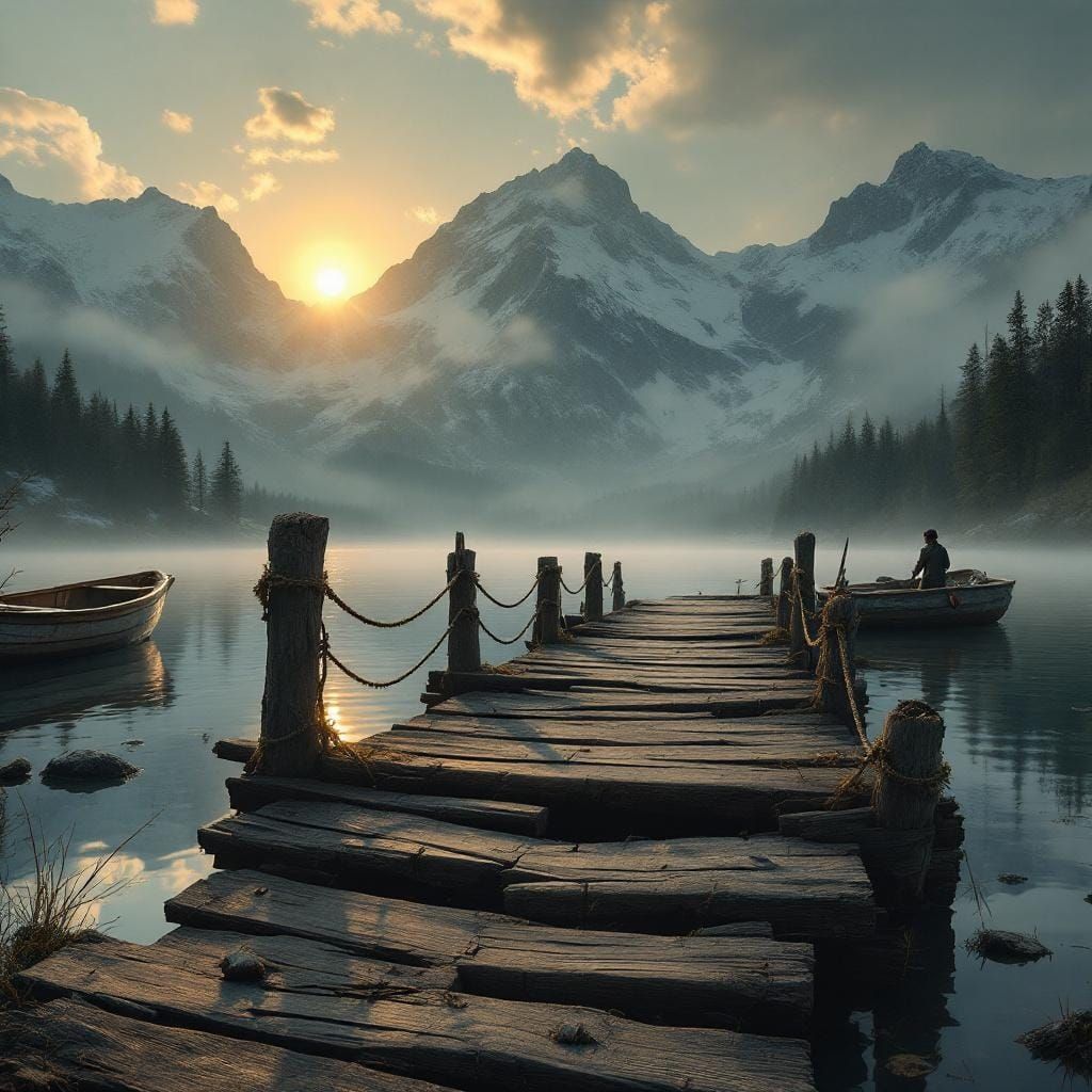 Alpine Lake Sunrise with Broken Pier