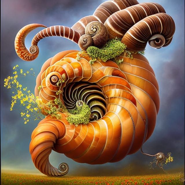 Colossal Snail with Ammonite Shell in Mystical Style